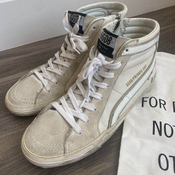 Golden Goose Shoes - Golden Goose Slide distressed suede and leather high-top sneakers